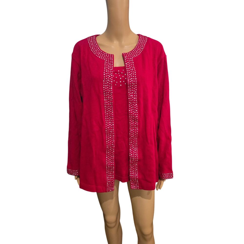 Quacker Factory Red cardigan with rhinestone accents 3X NWOT